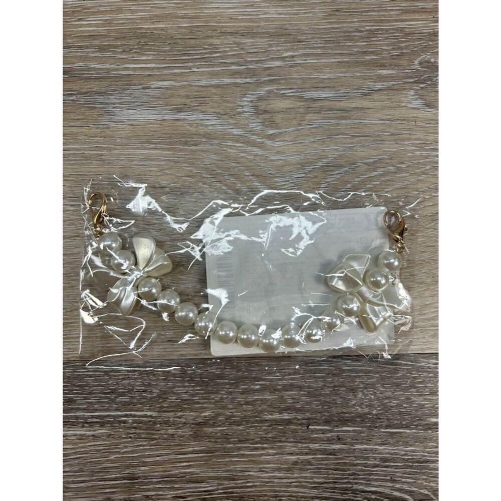 Pearl Bead and Satin Bow Strap - Cream